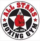 Logo of a boxing gym with text 'All Stars Boxing Gym,' a red boxing glove, a star, and 'Est. 1974'