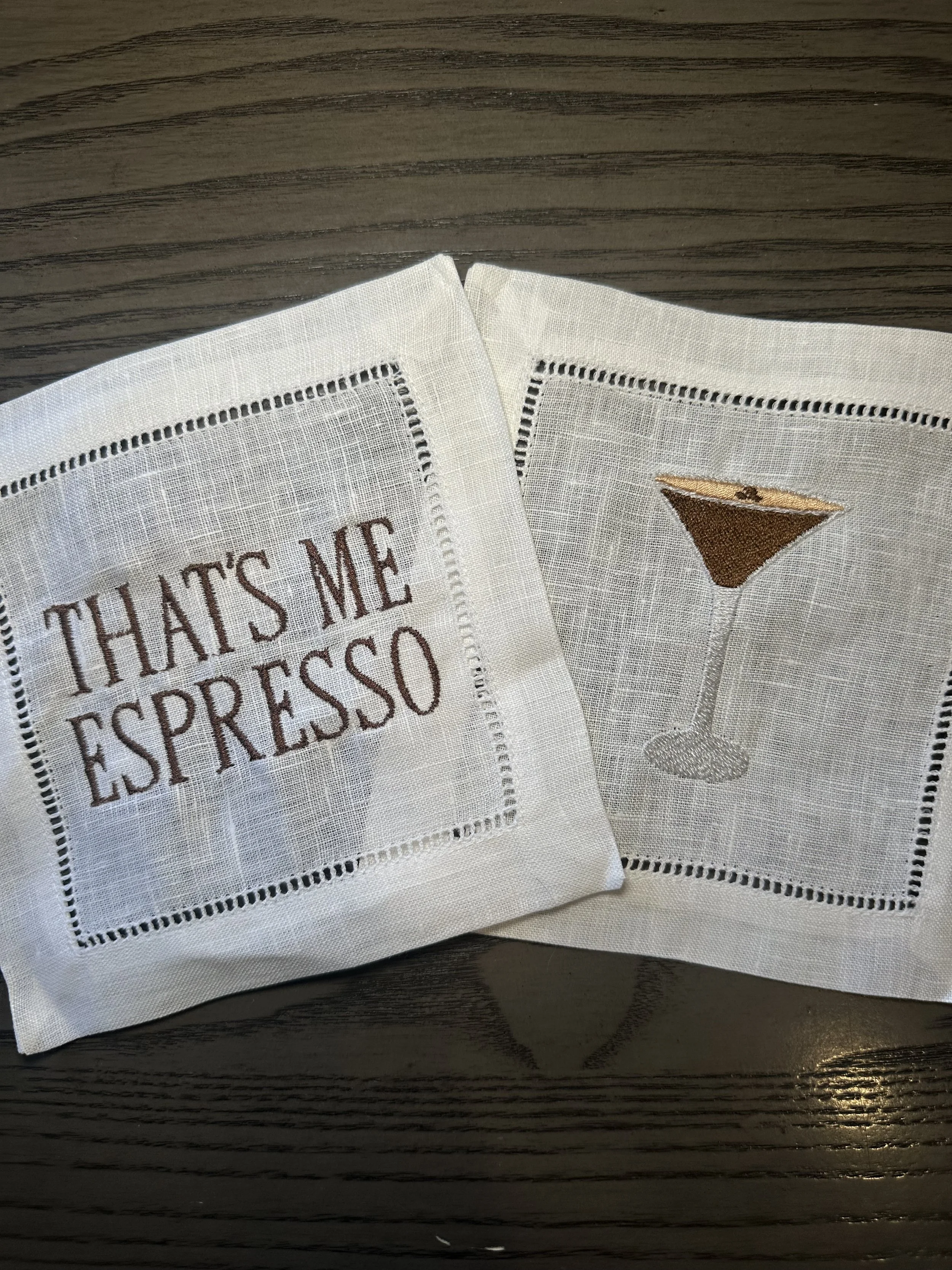 Embroidered Espresso Martini Cocktail Napkins