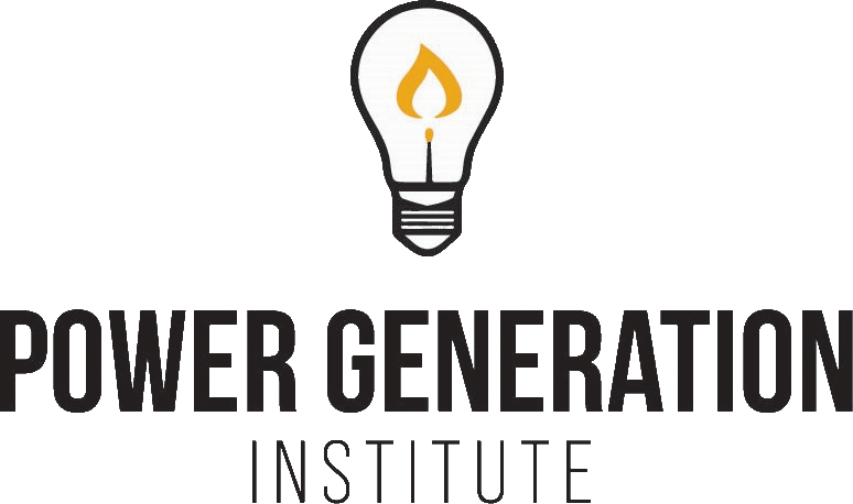 Logo of Power Generation Institute featuring a light bulb with a flame inside it, and the text 'POWER GENERATION INSTITUTE' below.