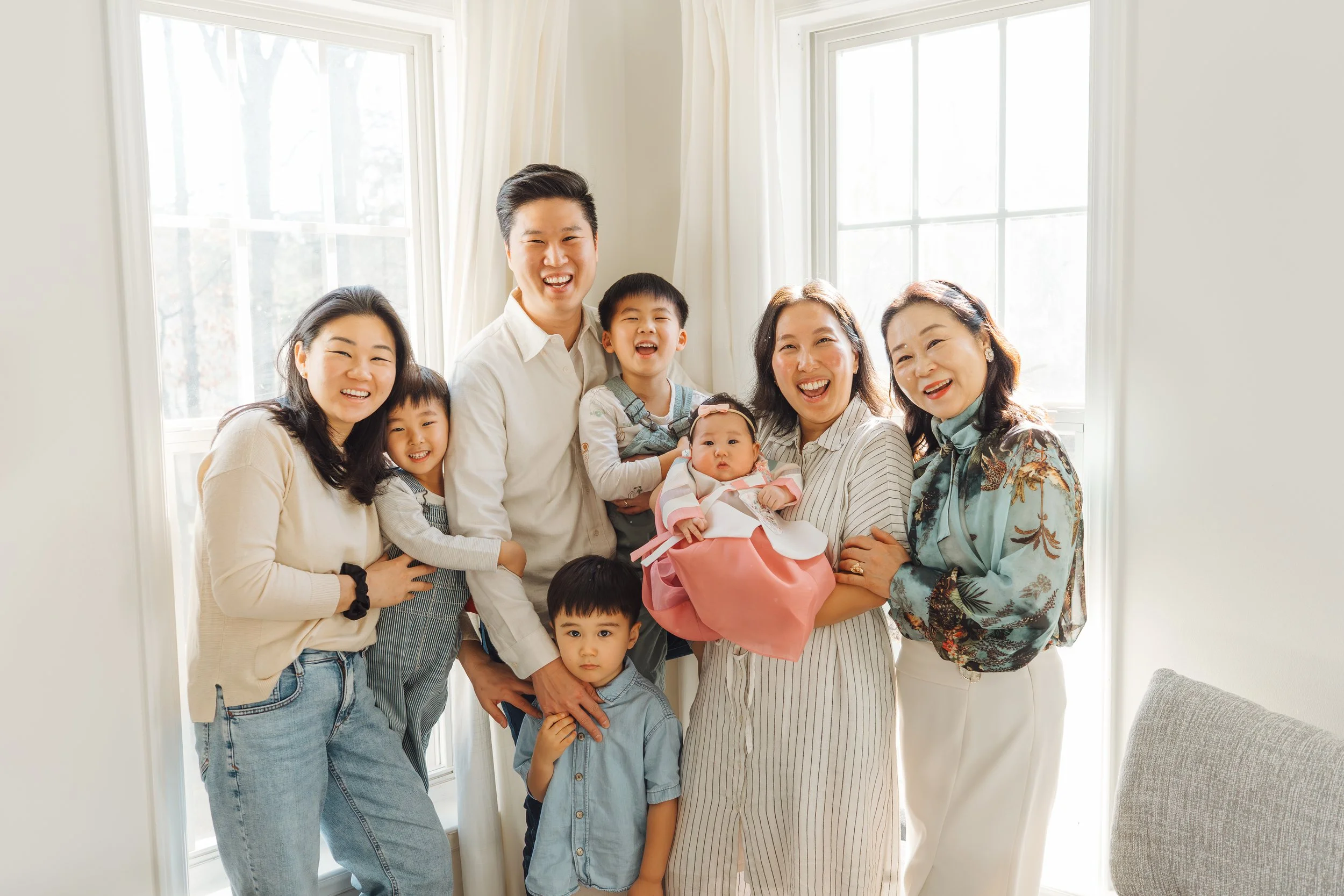 Korean Family Smiling Celebrating Baek-il Cary, NC Family Photography