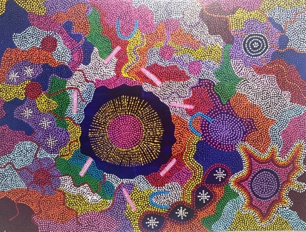 SOLEIL COUCHANT 89 cm X 117 cm-pointillisme - couleurs - peinture acrylique