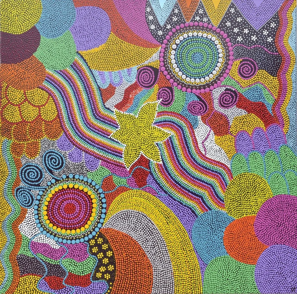 SOLEIL 100cm x 100 cm - pointillisme - peinture acrylique - couleurs