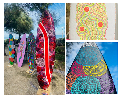 PLANCHE SURF - POINTILLISME-PEINTURE ACRYLIQUE - COULEURS