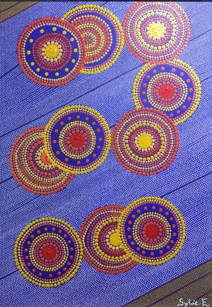 HELIANTHE- PEINTURE ACRYLIQUE - POINTILLISME - COULEURS