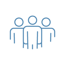 Icon of three connected human figures representing teamwork or collaboration.