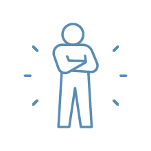 Line drawing of a person with arms crossed, standing with lines radiating around them.