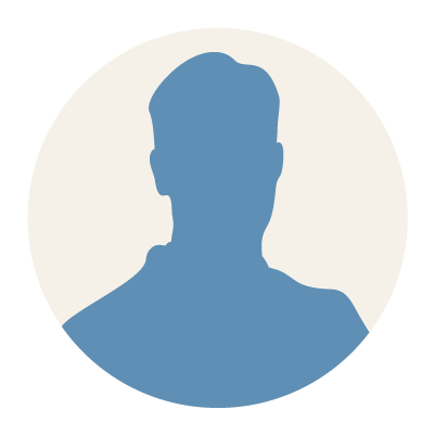 Silhouette of a person's head and shoulders in blue against a light background.