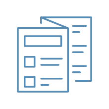 Icon of a folded brochure with checkboxes and lines of text.