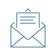 Outline of an envelope with a letter inside, primarily blue lines on a black background.