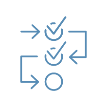 Flowchart with arrows and checkmarks indicating a process decision
