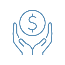 Outline of two hands holding a circle with a dollar sign inside