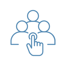 Icon of three people with a hand pointing to the center person, representing selection or focus on a group.