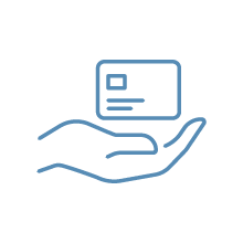 Line drawing of a hand holding a credit card