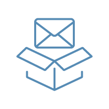 Line drawing of an open box with an envelope inside