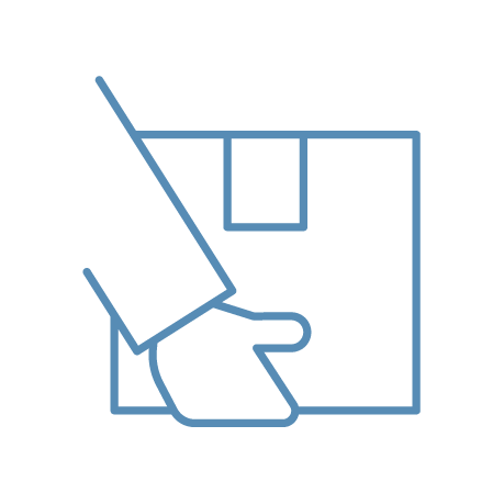 Icon of a hand reaching into a box, suggesting unboxing or grabbing.