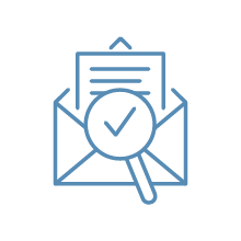 Envelope with magnifying glass and checkmark indicating message review or confirmation