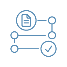 Icon representing a document connected to a checkmark with lines indicating a flow or process.