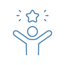 A person with open arms reaching toward a star above their head