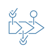 Flowchart diagram with a checkmark and arrows pointing to different steps