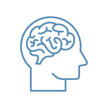 Line drawing of a human head with a brain inside