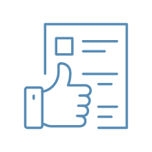 Icon of a thumbs-up hand giving approval next to a document or paper