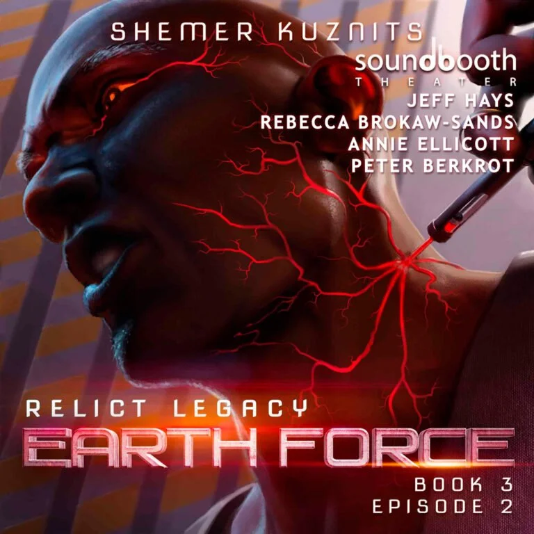 A promotional poster for the movie Earth Force Book 3, Episode 2 featuring a woman with lightning or energy coming from her eye, with a sci-fi theme.