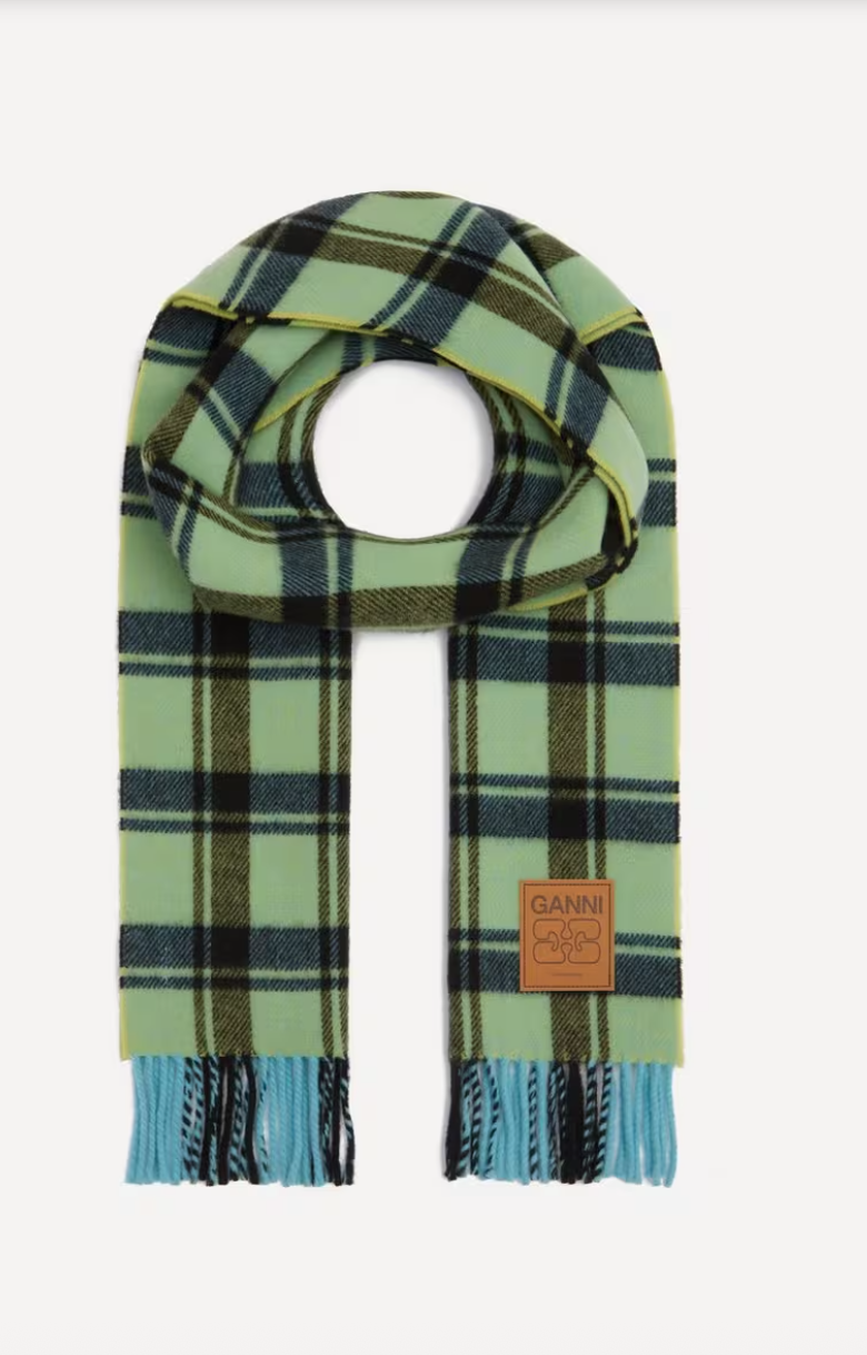 Ganni Double Face Wool Plaid Scarf