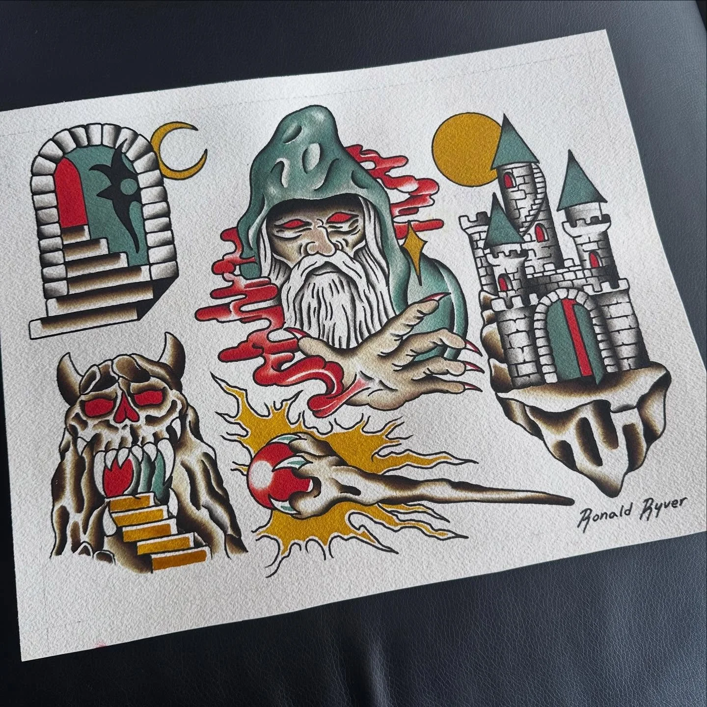 It&rsquo;s some sort of magic🪄 More handmade flash tattoos I want to do, color or black and grey.