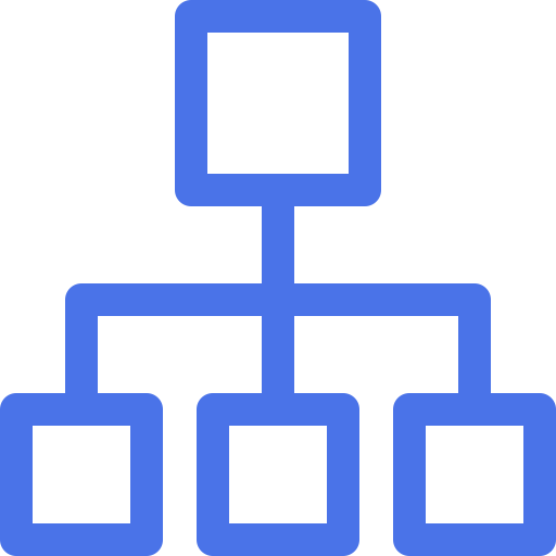 Flowchart diagram with a main square connected to three smaller squares below it.