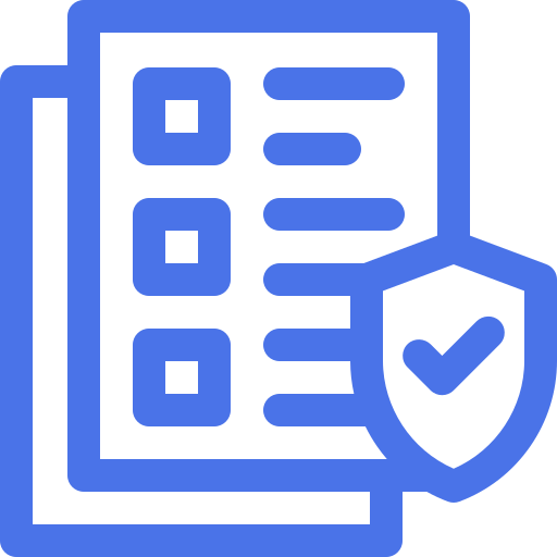 Icon of a checklist with three items and a shield with a checkmark, indicating security or verification.