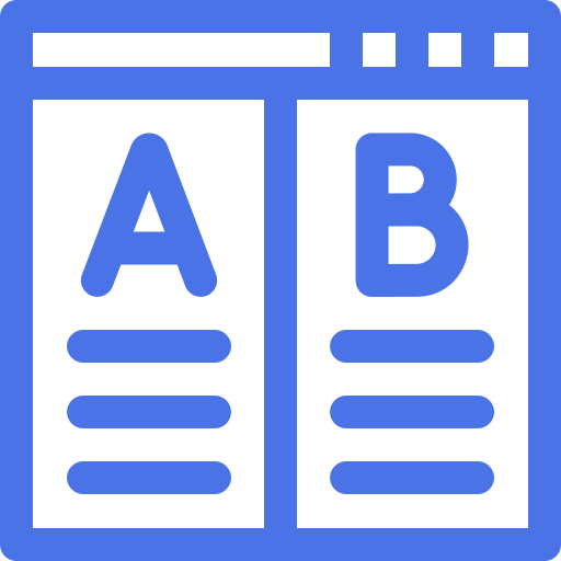Comparison chart with columns labeled 'A' and 'B', with bullet points underneath each label.