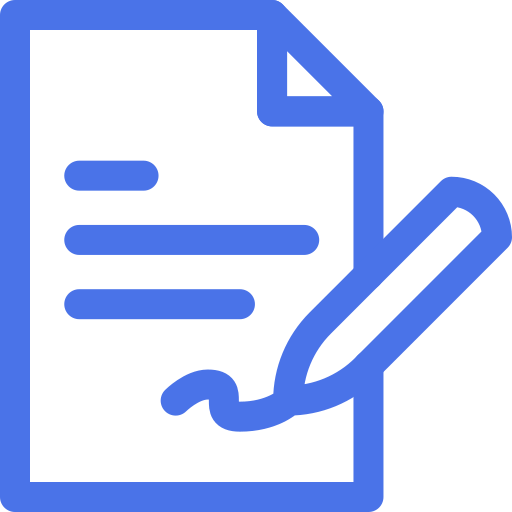 Icon of a document with a pen, representing signing or written agreement.