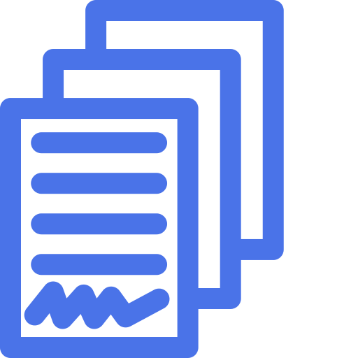 Icon of two documents with lines of text and a signature at the bottom