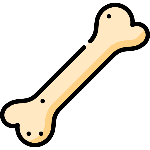 Cartoon illustration of a dog bone with a black background.