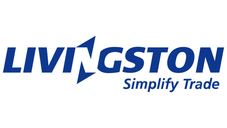 Livingston logo in blue, featuring the company name with stylized arrow integrated into the text, and the tagline 'Simplify Trade' underneath.