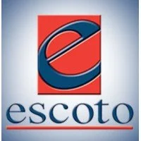 Escoto logo featuring a stylized red and blue letter 'E' with the brand name below