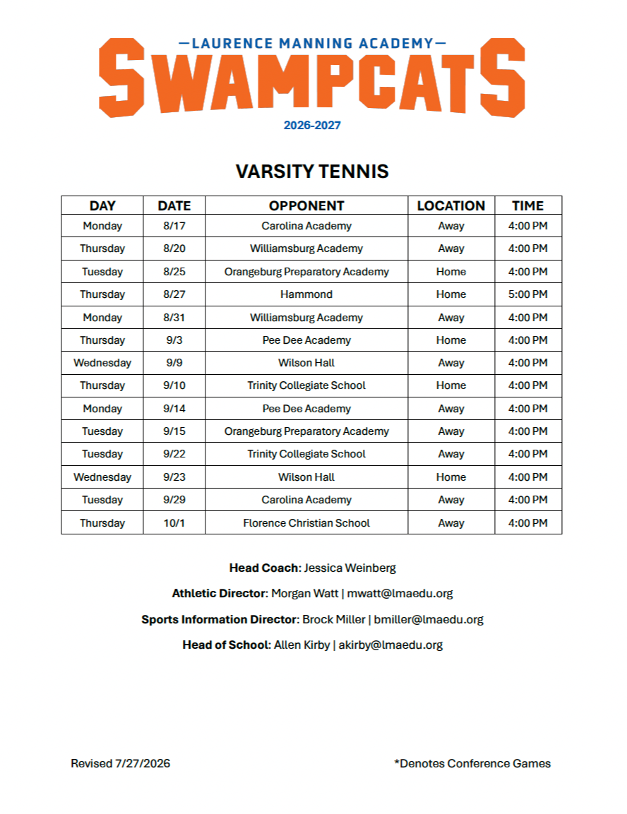 LMA 2026 Varsity Tennis