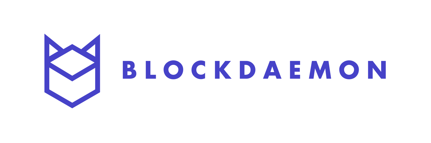 Company logo for Blockdaemon featuring a stylized blue fox face icon and the company name in blue text.