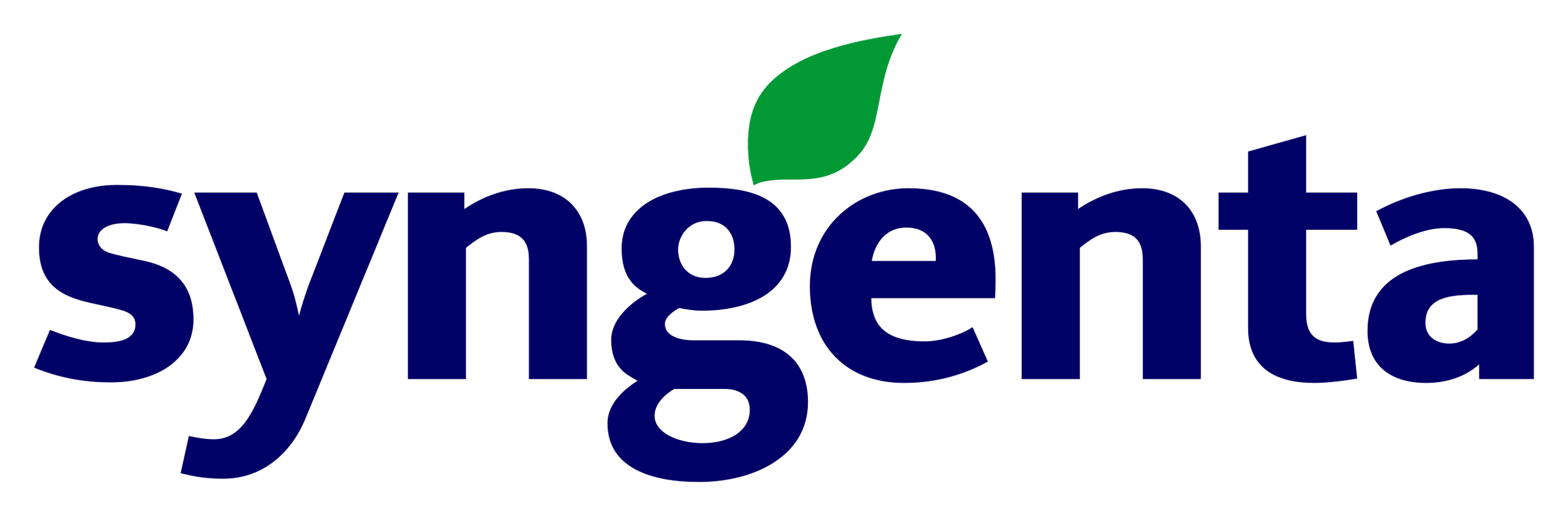 Sygenta logo with dark blue text and a green leaf above the letter 'g'.