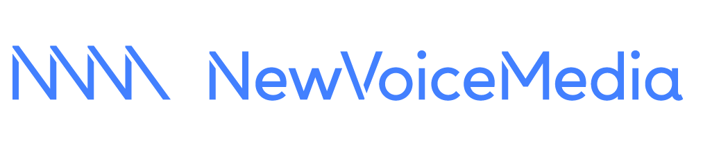 NewVoiceMedia logo with stylized blue and black text.
