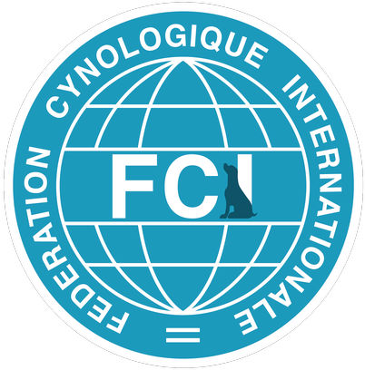 Logo of the Federation Cynologique Internationale featuring a globe and a silhouette of a dog.