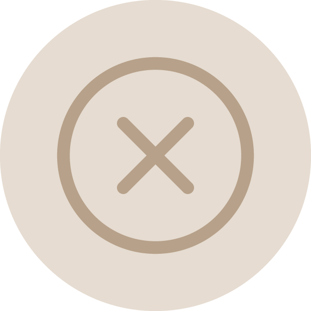 A beige circle with a darker beige 'X' mark in the center, set against a black background.