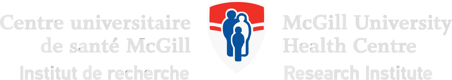 McGill University Health Centre logo with a shield, three figures, and text in English and French.