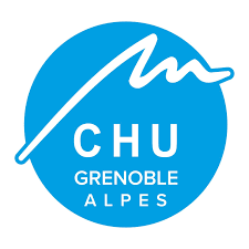 Logo with a blue circle containing a white stylized mountain and the text "CHU Grenoble Alpes" underneath
