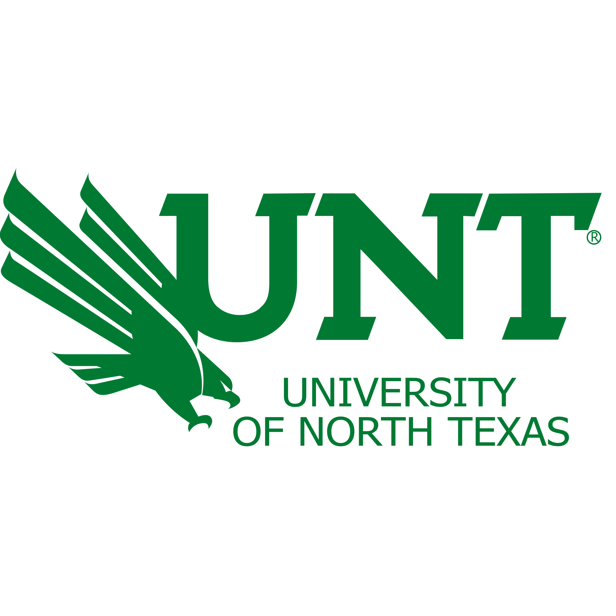 Logo of the University of North Texas featuring a stylized green eagle and the university name.