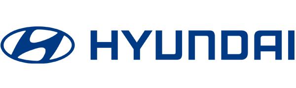 Hyundai logo in blue next to the brand name Hyundai