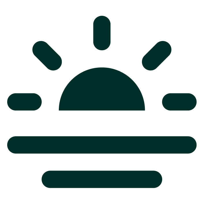Icon of a sunrise over a horizon with rays extending outward, above a horizontal line.