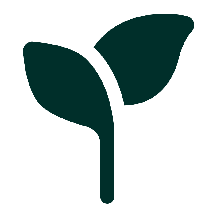 Minimalist icon of a sprouting seedling with two leaves.