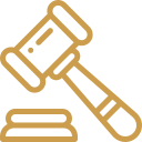 Icon of a gavel striking a block, representing legal or judicial authority.