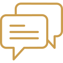 Two overlapping speech bubbles with lines representing text inside.